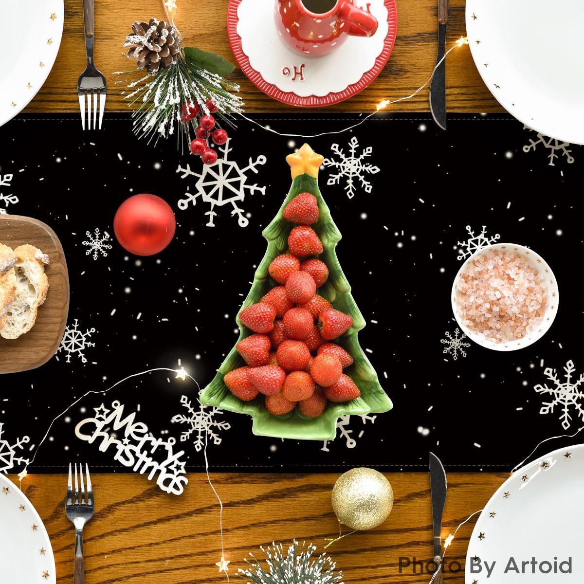 Artoid Mode Black Snowman Snowflake Let it Snow Winter Table Runner, Christmas Kitchen Dining Table