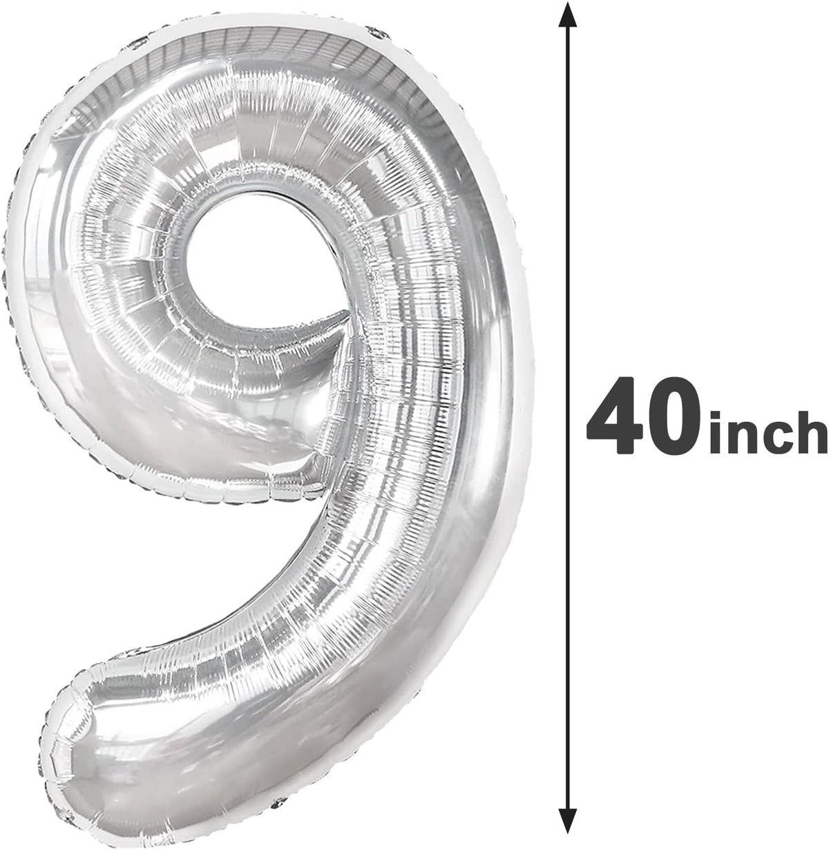 40 Inch Big Silver 9 Balloon Number, Jumbo Giant Happy 9th 19 29 39 49 99 Birthday Party