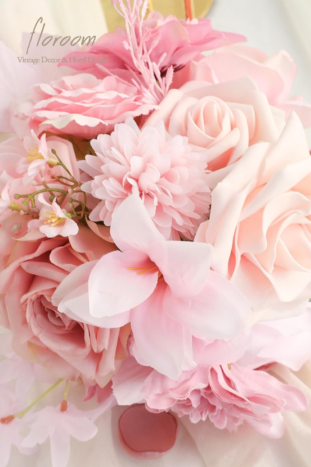 Floroom Blush Pink Artificial Flowers Fake Roses Peonies Dahlias and Greenery Combo Box Set for DIY