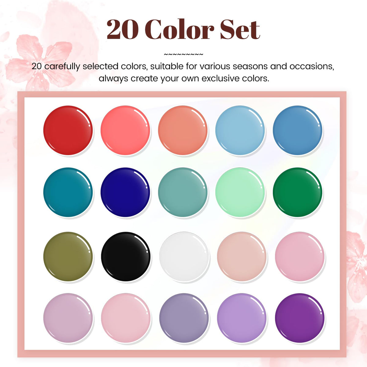 JODSONE 23 PCS Gel Nail Polish Set with Base Glossy and Matte Top Coat Multicolored Gel Nail Long