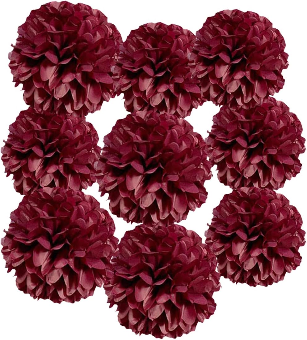 12pcs 10in 12in Burgundy Paper Pom Poms Tissue Paper Flower Hanging Paper Flower Balls Wedding
