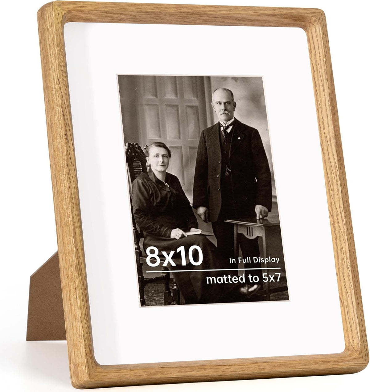 8x10 Oak Frame USA-Sourced Natural Wood Picture Frames Handcrafted Rounded Corner with Mat to 6x8
