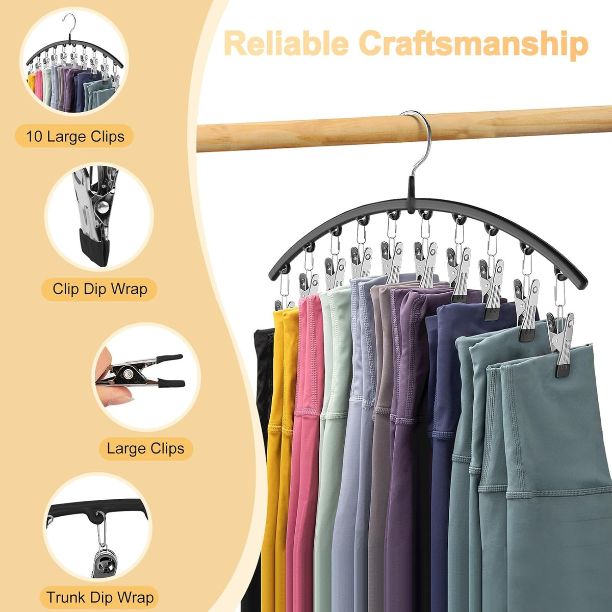 Legging Organizer for Closet, Metal Yoga Pants Hangers 2 Pack w/10 Clips Holds 20 Leggings, Space