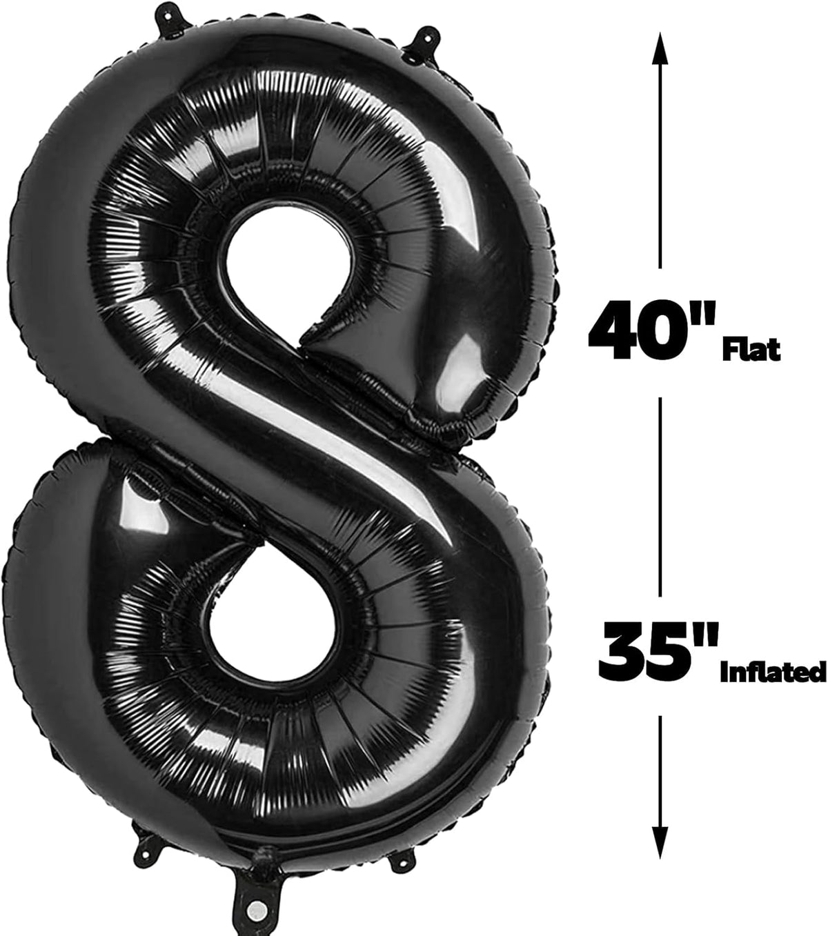 Black Foil Number 8 Balloon 40 Inch, Helium Mylar Eight Numbers 8 18 28 38 48 58 80 88 Birthday