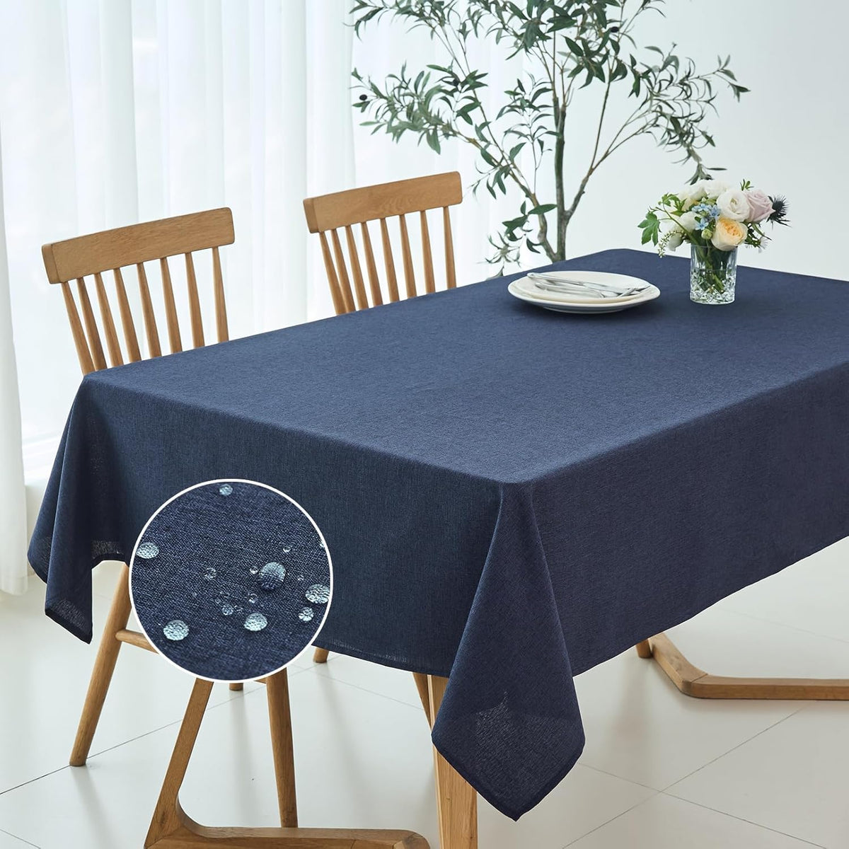 maxmill Rectangle Linen Texture Tablecloth Stain Proof Waterproof Wrinkle Free Washable Dining