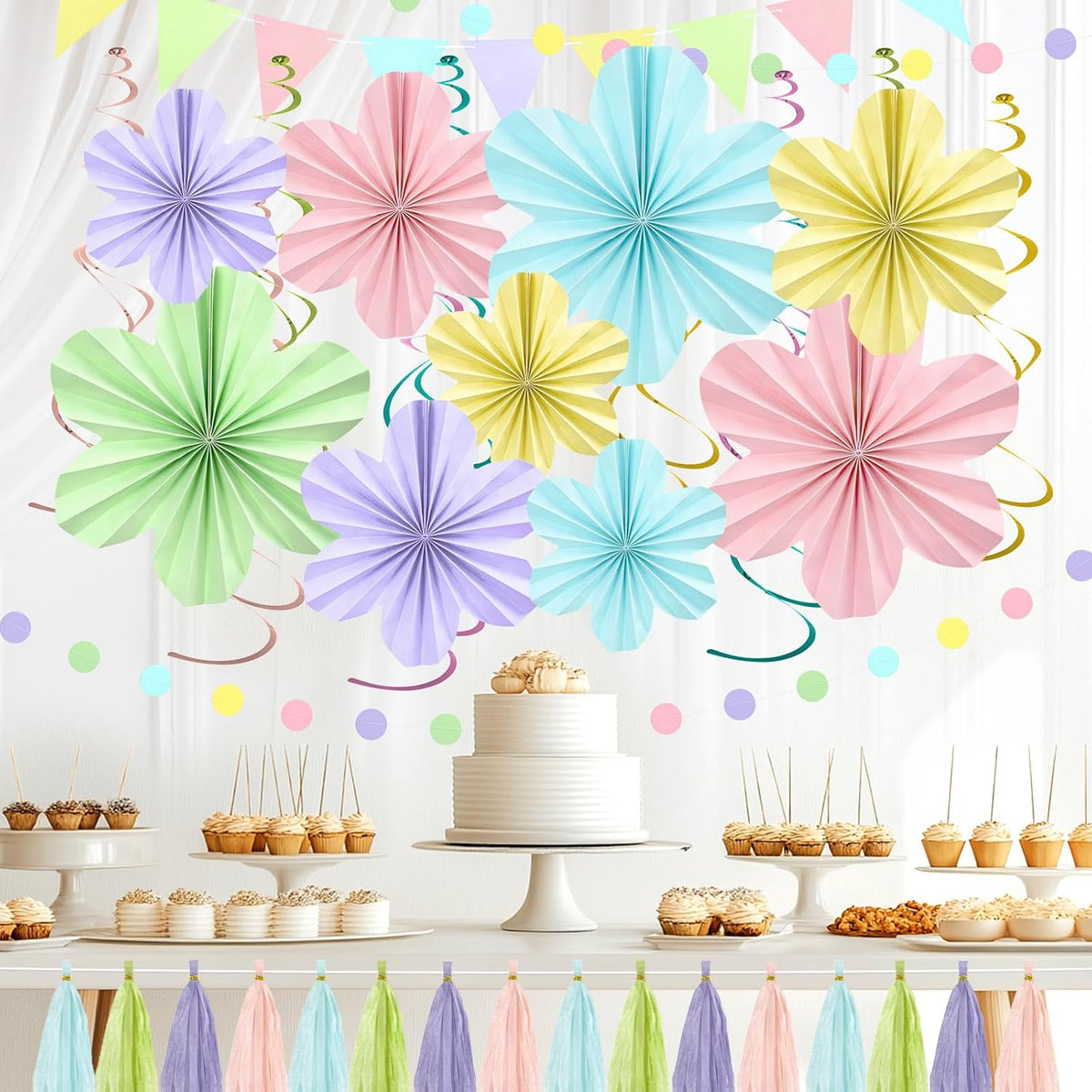 Pastel Rainbow Party Decorations, Pastel Birthday Decorations with Colorful Hanging Paper