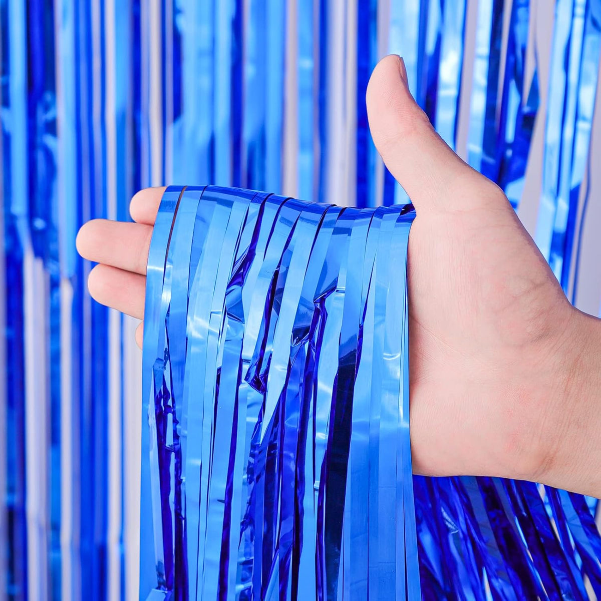 4 Pack Blue Foil Fringe Backdrop Curtains, Tinsel Streamers Birthday Party Decorations, Fringe