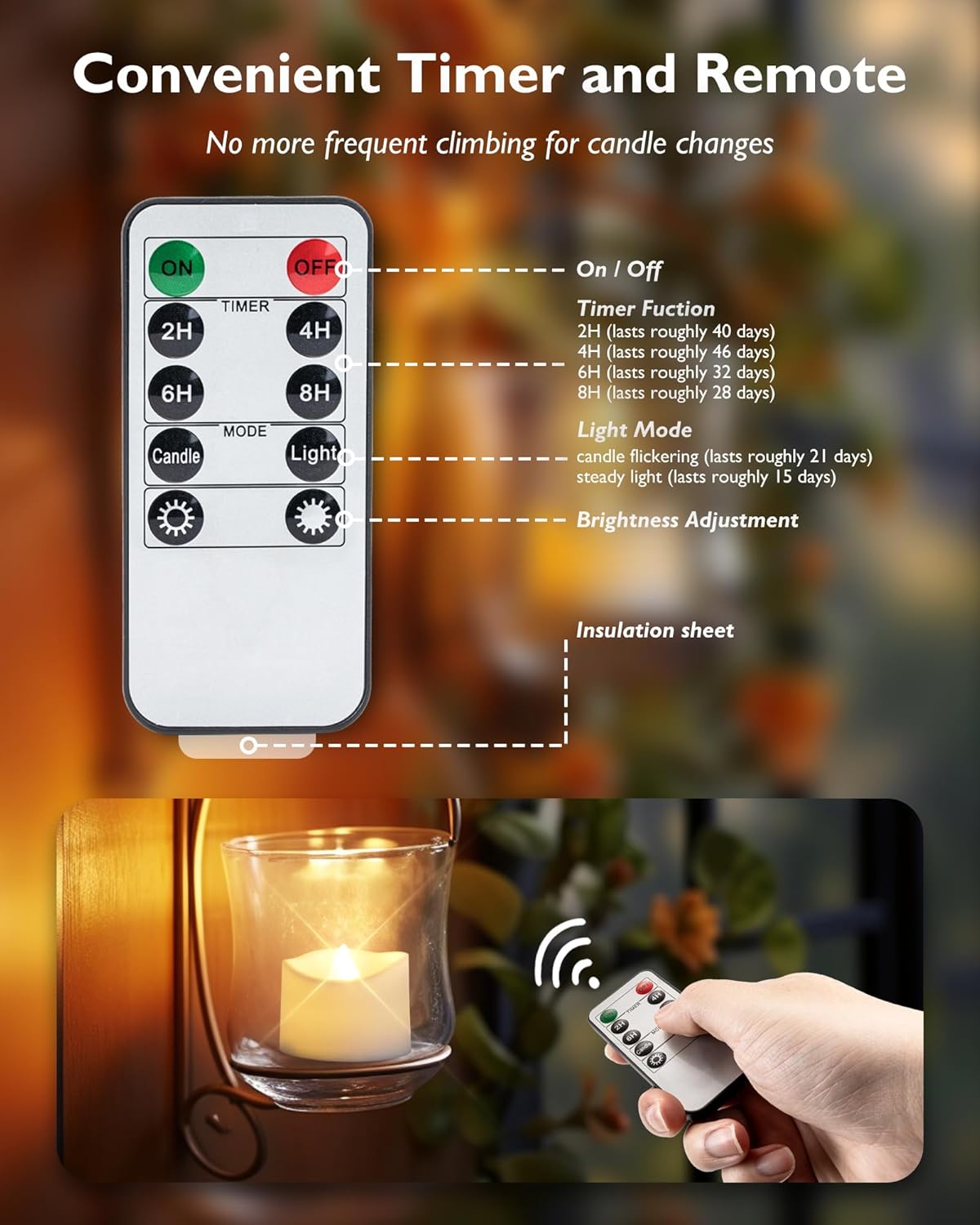 Homemory 12pcs Remote Timer LED Tea Lights Candles, 400+Hours Flickering Flameless Battery Votive