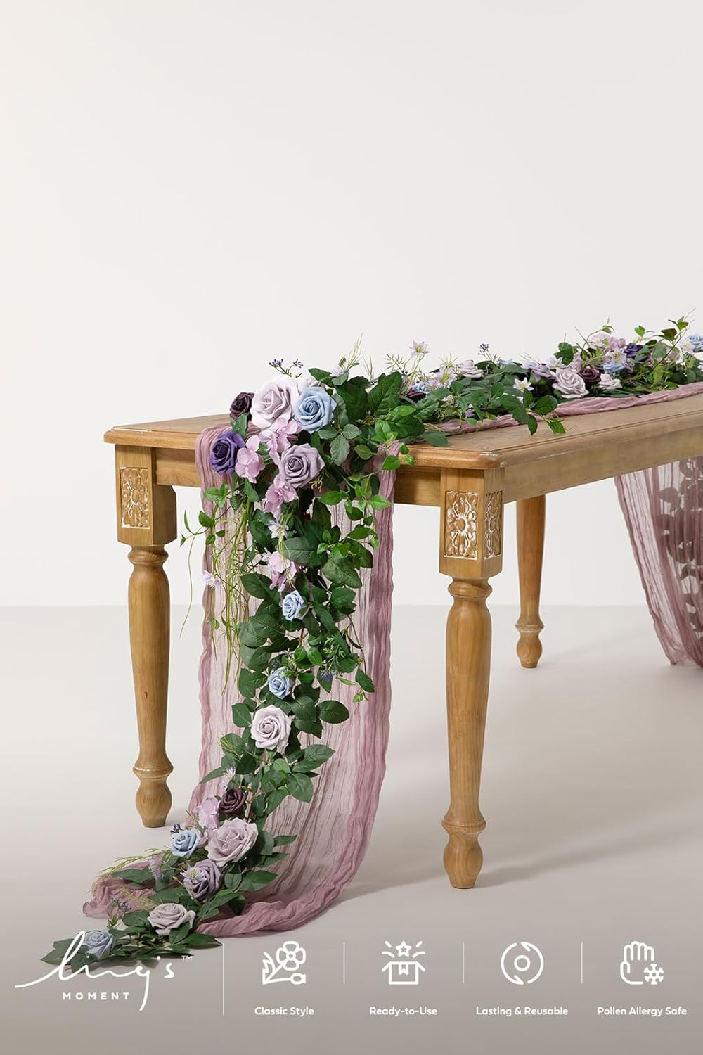 Ling's Moment Flower Garland - 6FT Eucalyptus & Rose - Sweetheart Table Decor for Wedding