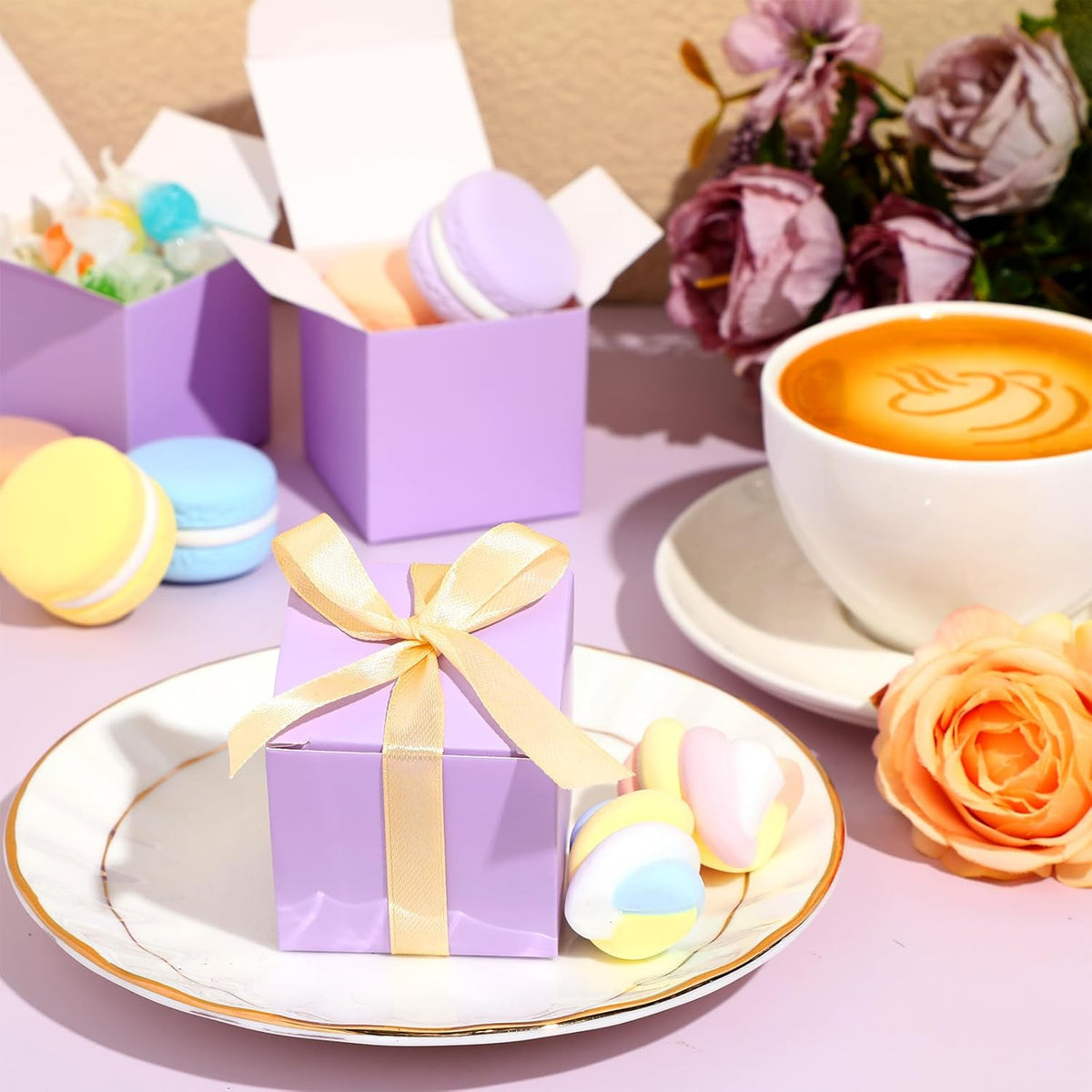 Jutom 100 Pcs Mini Favor Boxes Extra Small Candy Boxes Paper with Gold Ribbon for Christmas