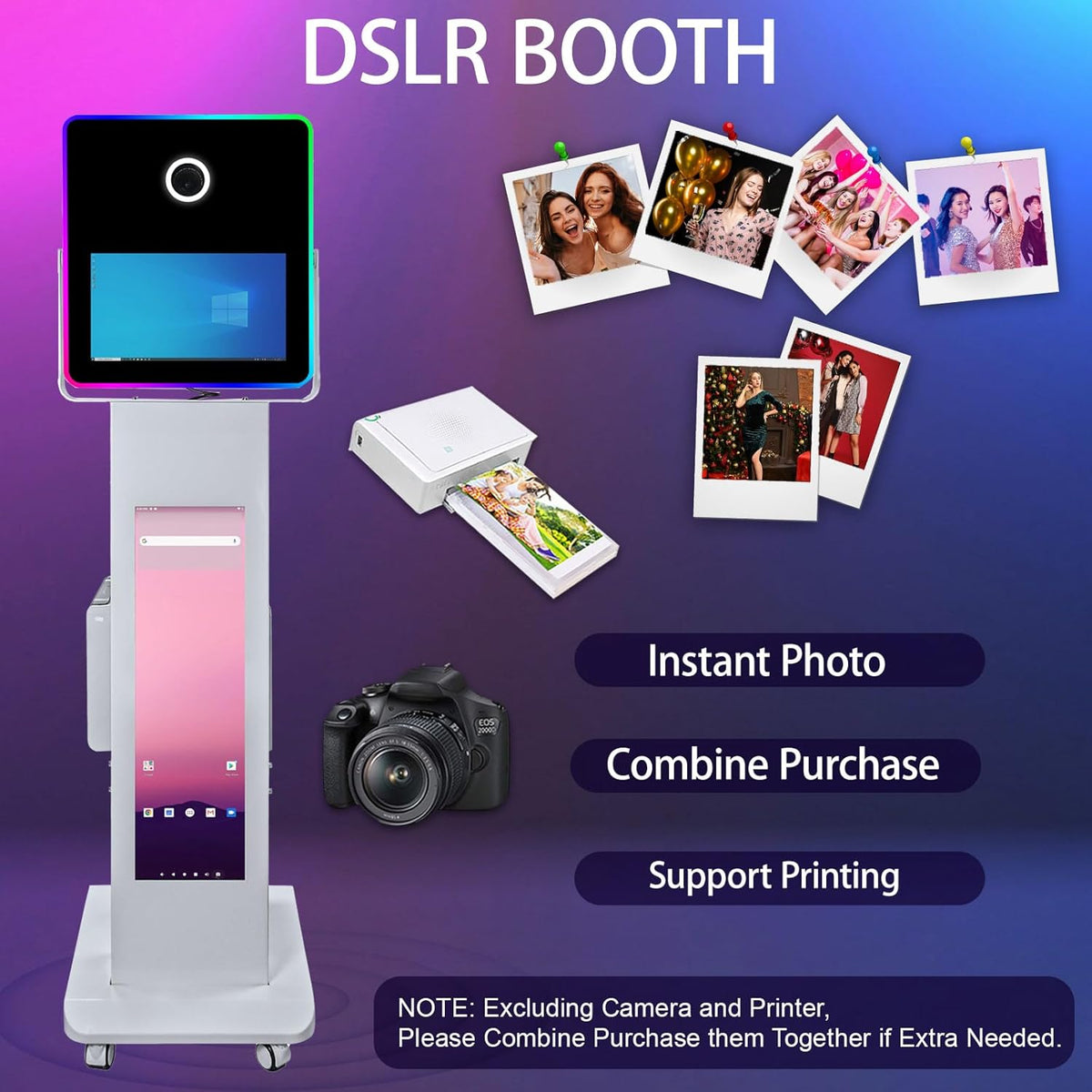 Portable Photo Booth with 15.6''and 29''LCD Touch Screen Selfie Photobooth Machine for Events