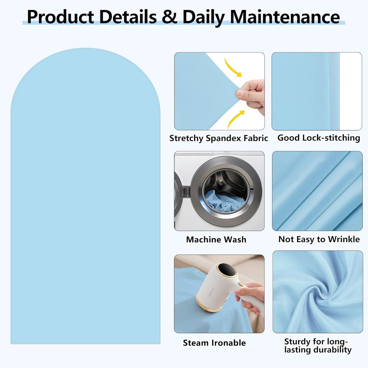 HEMMOTOP 7.2 ft Blue Arch Backdrop Cover (No Arch Stand), Spandex Arch Covers Stretchy Backdrop for