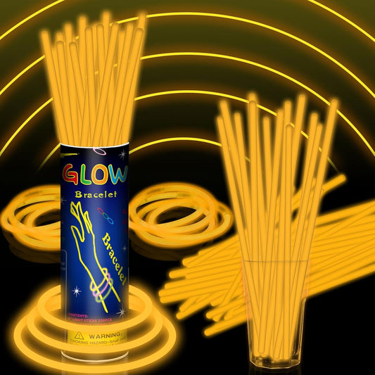 100 Pack 8” Orange Glow Sticks Bulk with 100 Connectors Neon Glow In The Dark Party favors Supplies