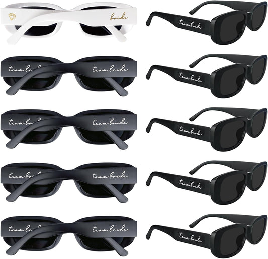 Bride's Babes Bachelorette Sunglasses, Bridesmaid Sunglasses,10 Pack Rectangle Team Bride glasses