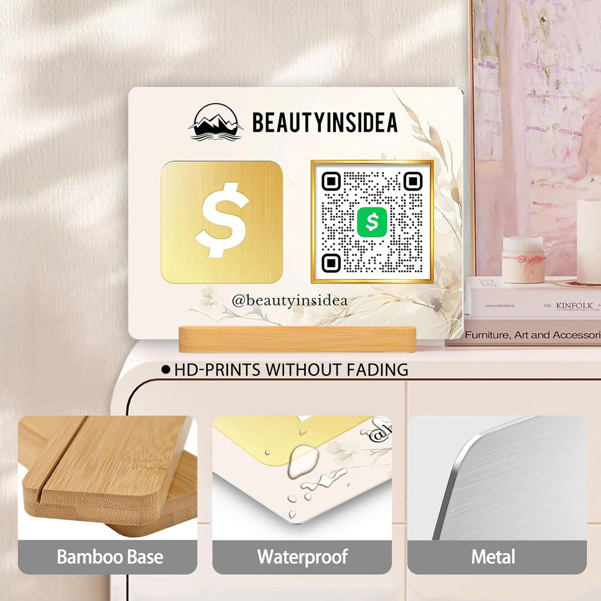 Personalized Custom Metal QR Code Sign Venmo Cashapp Scan to Pay with Stand Instagram Facebook