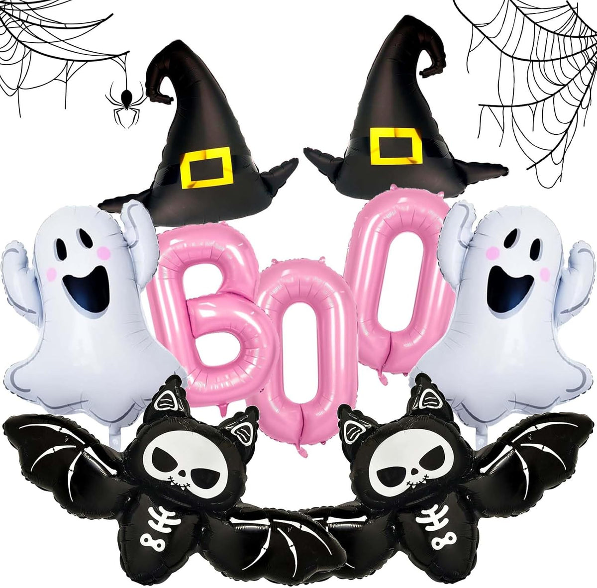 Halloween Balloons Decorations, Pink Boo Letter, Ghost, Bat, Wizard's Hat Foil Balloon for