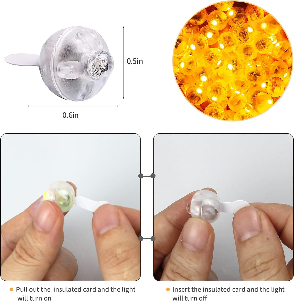 100pcs LED Orange Balloon Light Mini Tiny Led Lights, Small Round Led Ball Lamp for Paper Lantern
