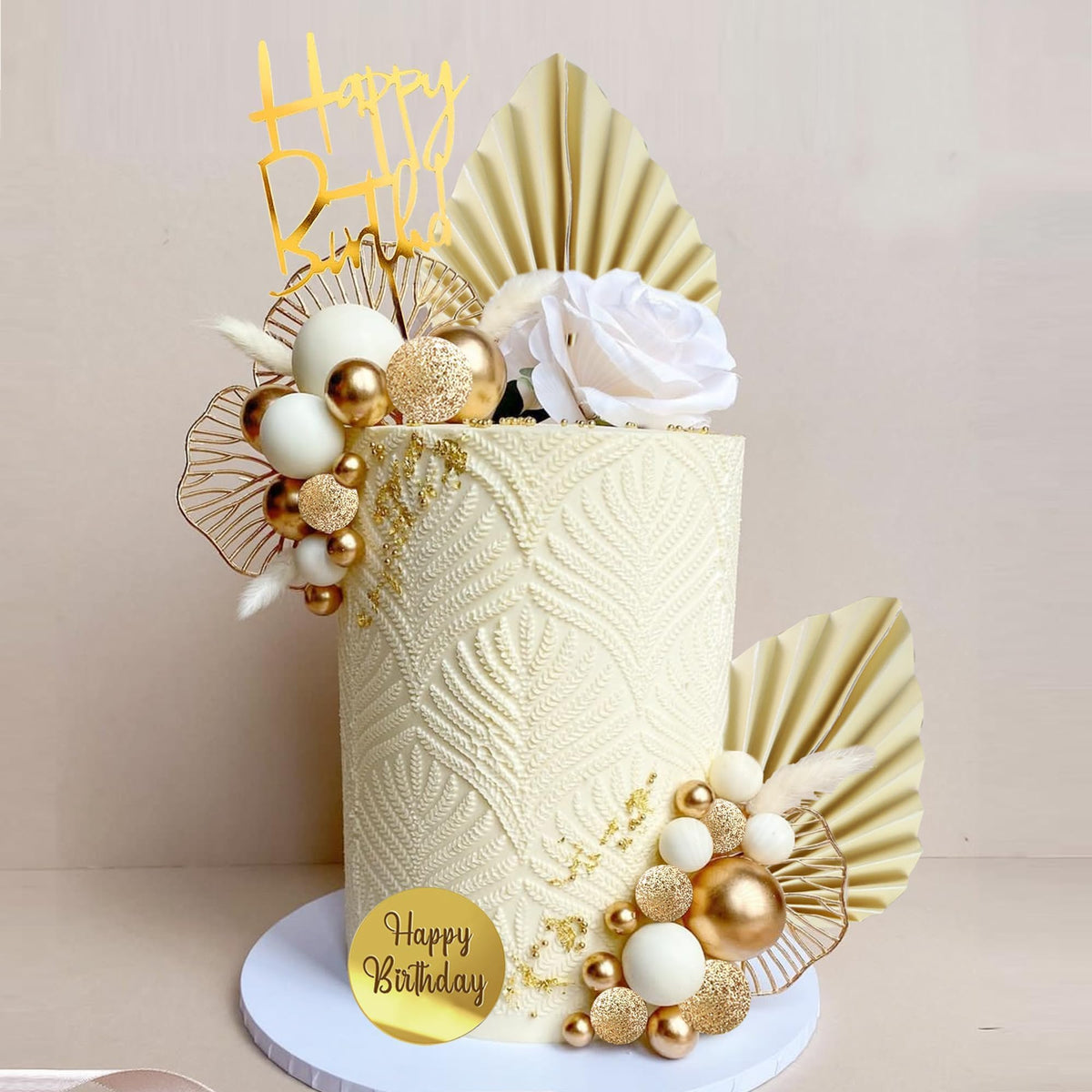 White Gold Balls Cake Toppers Balls Birthday Cake Decorations for Birthday Boho Wedding Baby Shower