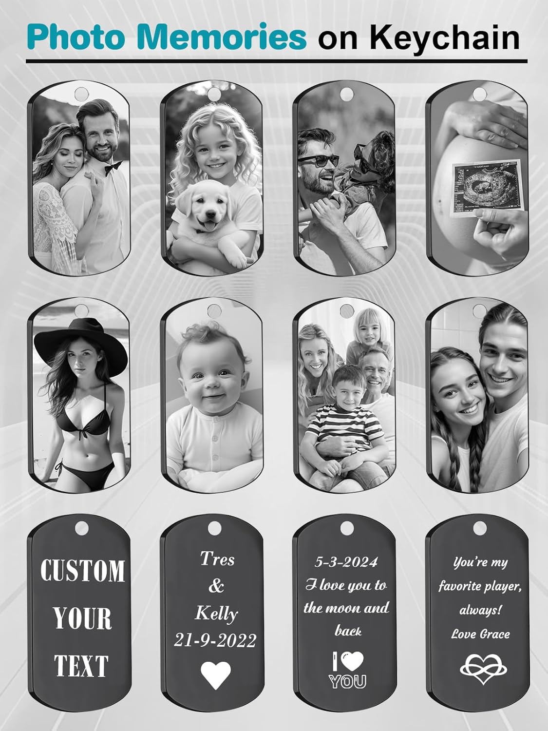 Custom Keychain with Picture - Personalized Photo LOGO Text Customized Key Chain for Boyfriend Dad