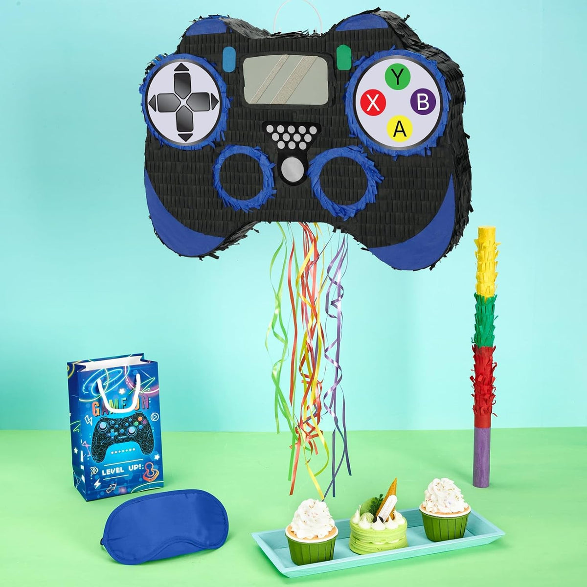WERNNSAI Video Game Piñata - Game Controller Piñata Bundle with Blindfold and Bat for Boys Kids