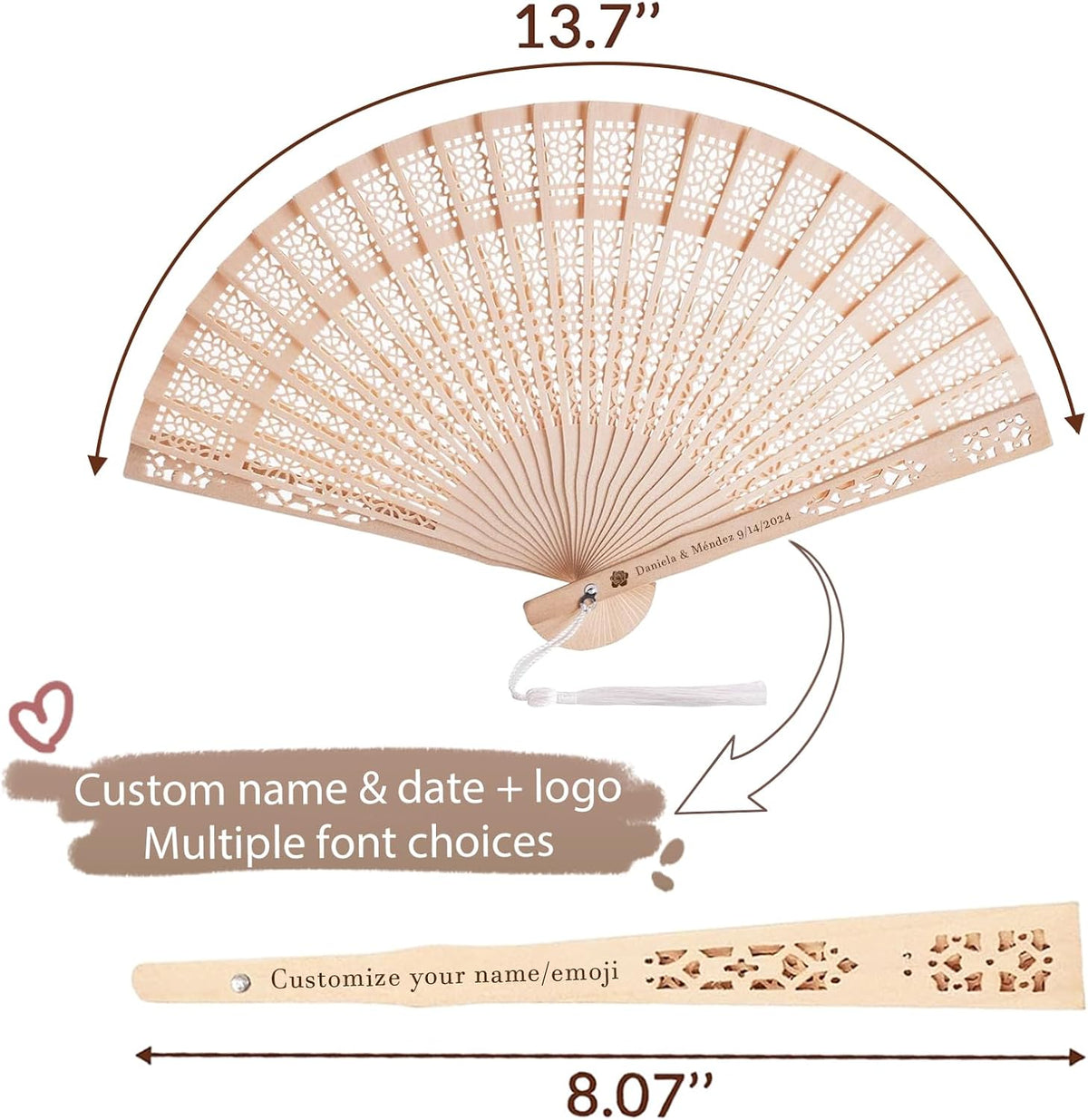 20/50/100Pcs Personalized Wooden Wedding Fans for Guests – Custom Text/Logo Folding Hand Fans for