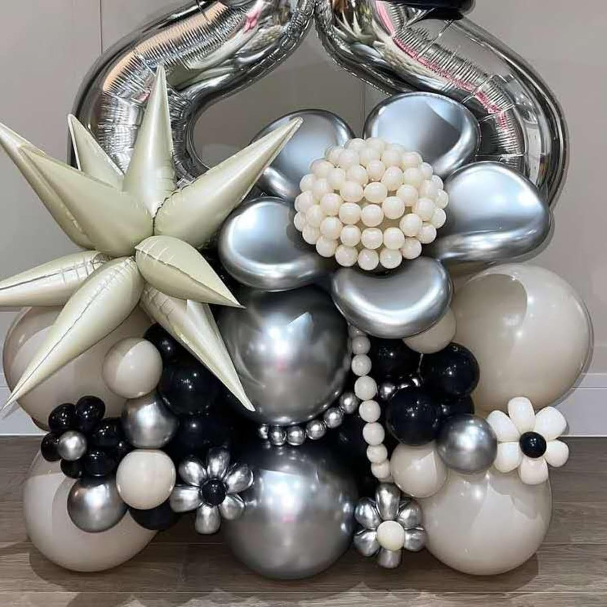 Cream Star Balloons 12pcs, 27/22 Inch Foil Beige Explosion Star Balloons, Large Spike Mylar Cone