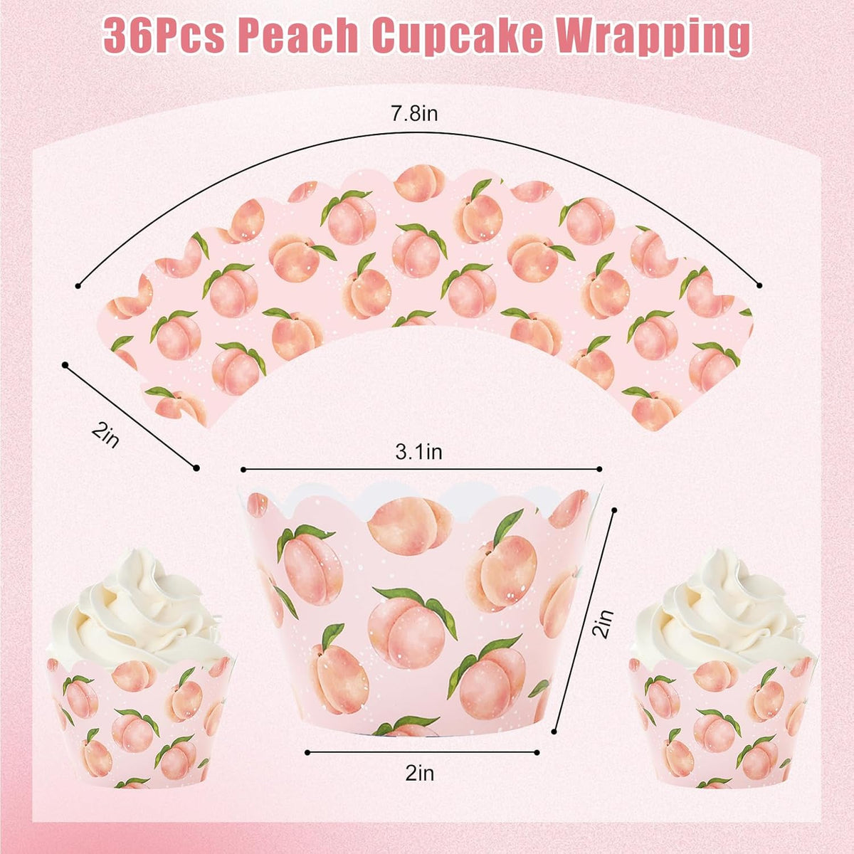 Whaline 36Pcs Peach Cupcake Wrappers Watercolor Pink Peach Cupcake Liners Decorative Cupcake