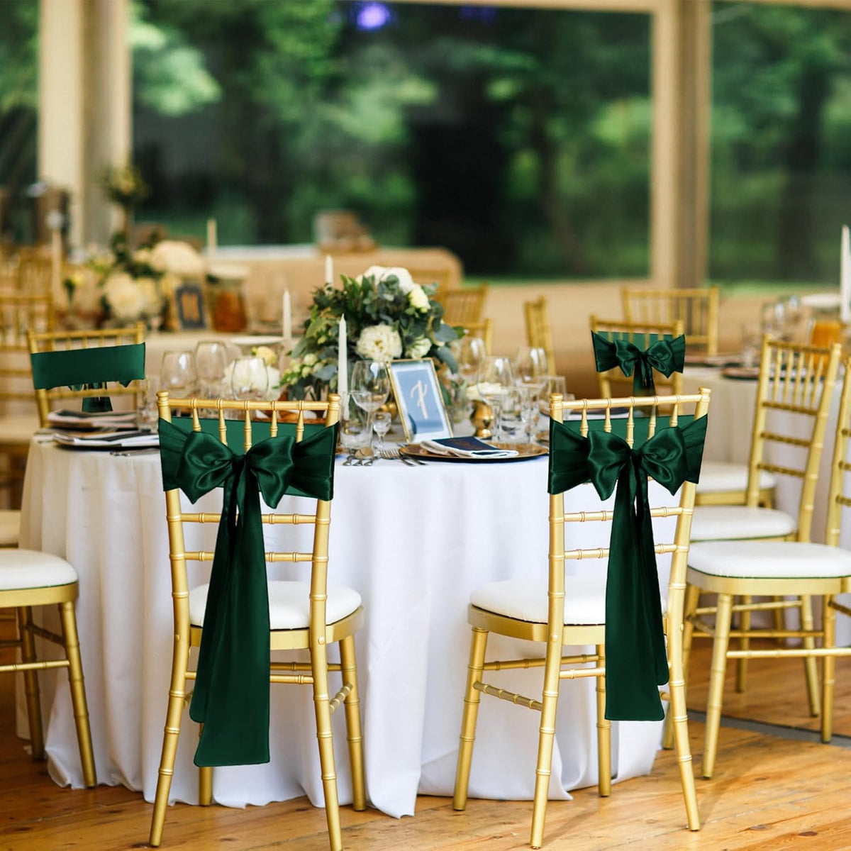 50 PCS Forest Green Satin Chair Sashes Bows Universal Chair Ribbon Ties Back Sash for Wedding Party