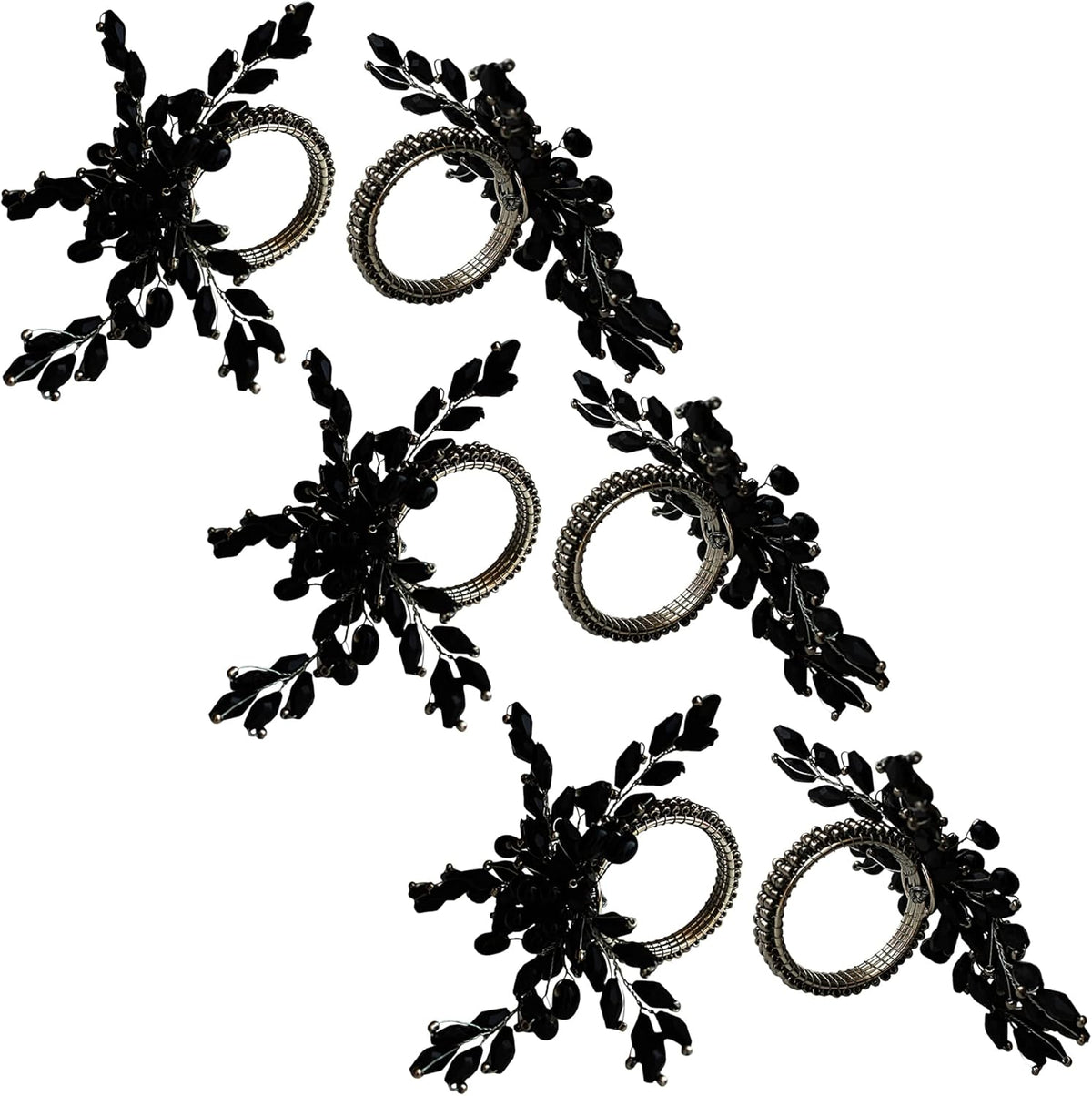 Napkin Rings Set of 12 for Dining Table Decoration Parties Everyday Metal Napkin Holder Leaf Black