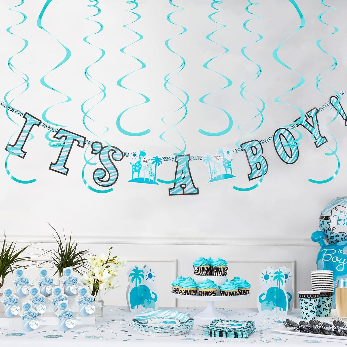 24 PCS Teal Hanging Swirl, Sparkle Ceiling Hanging Decorations, Plastic Streamer Party Decorations