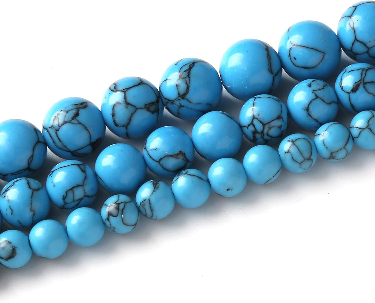 River Stone Blue Turquoise Stone Beads for Jewelry Making DIY Craft Gemstone Beads Kit (12mm