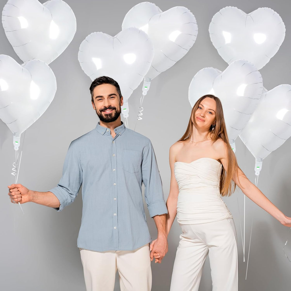 24 White Heart Balloons, 18 inch Heart Shape Foil Balloons for Love, Valentine, Birthday, Wedding