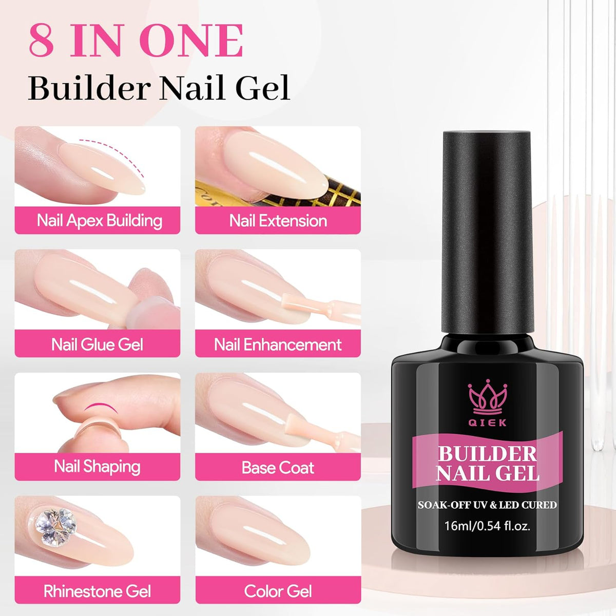 Builder Nail Gel Polish, 8-in-One Building Strengthener Apex Enhancement Extension Hard Jelly Nude