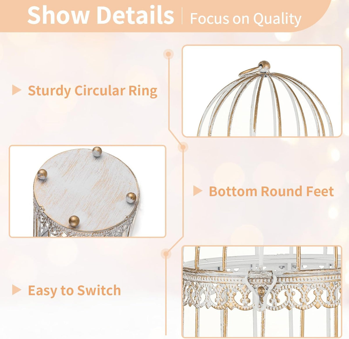 NUPTIO Decorative Candle Lanterns White: 3 Pcs Distressed White Metal Bird Cage Indoors Lantern