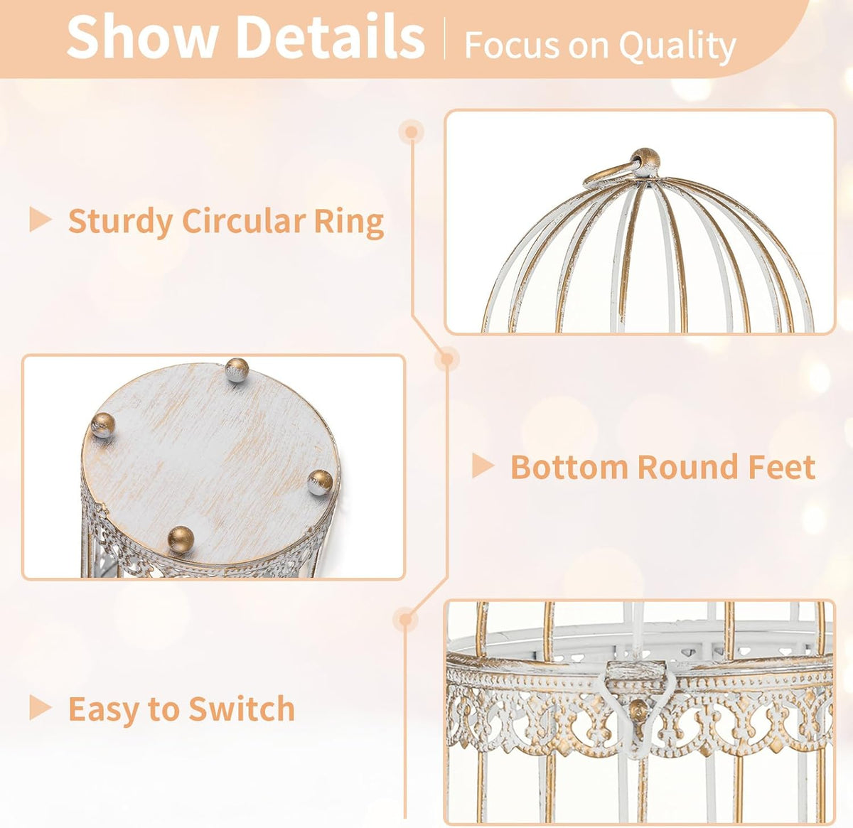 NUPTIO Decorative Bird Cage Lantern: 2 Set of 10 inch Tall Rustic White Birdcage Lanterns