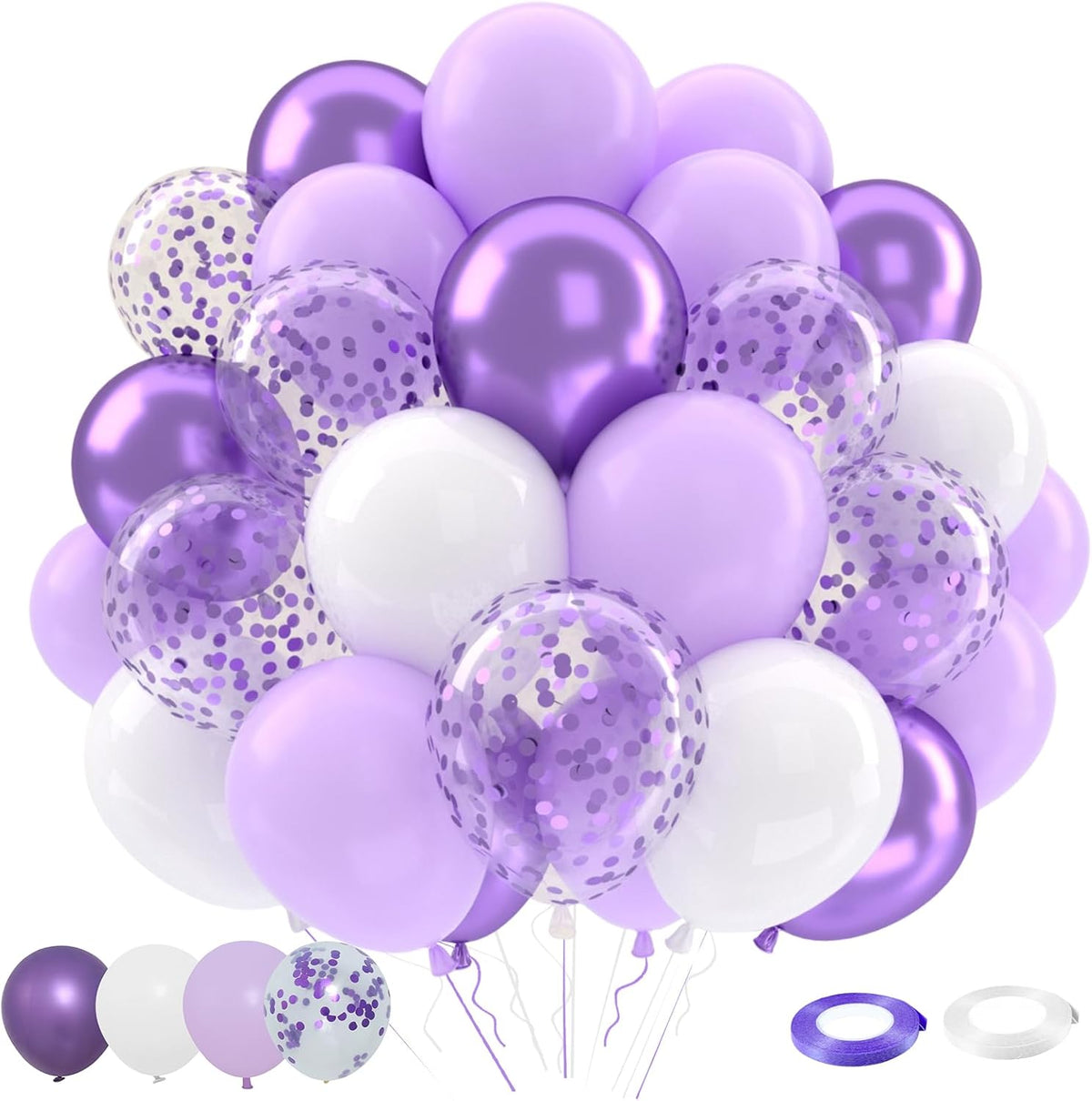 Patimate Lavender Purple Balloons Set, 50 pcs 12 inch Metallic Purple Lavender Lilac Confetti Latex