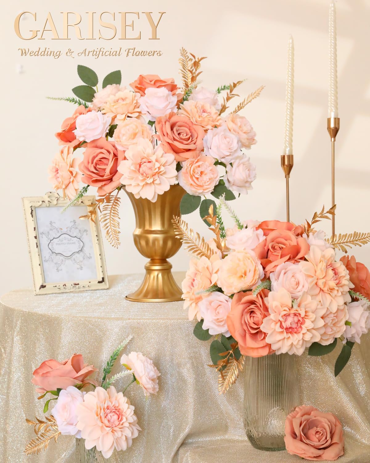 Artificial Flowers Combo, Mix Silk Flowers Roses, Peonies, Dahlias with Stems for DIY Wedding