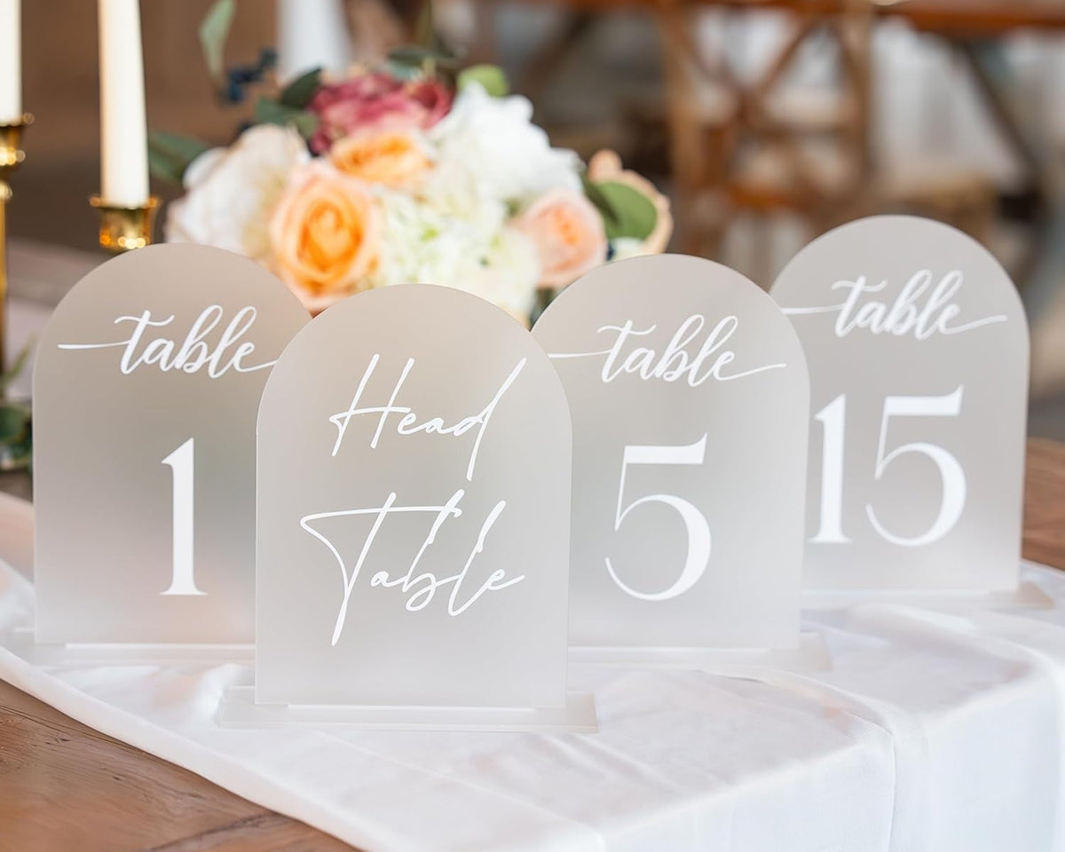 Frosted Arch Acrylic Table Numbers for Wedding Reception -20 Pack 5" x 7" White Font Table Number