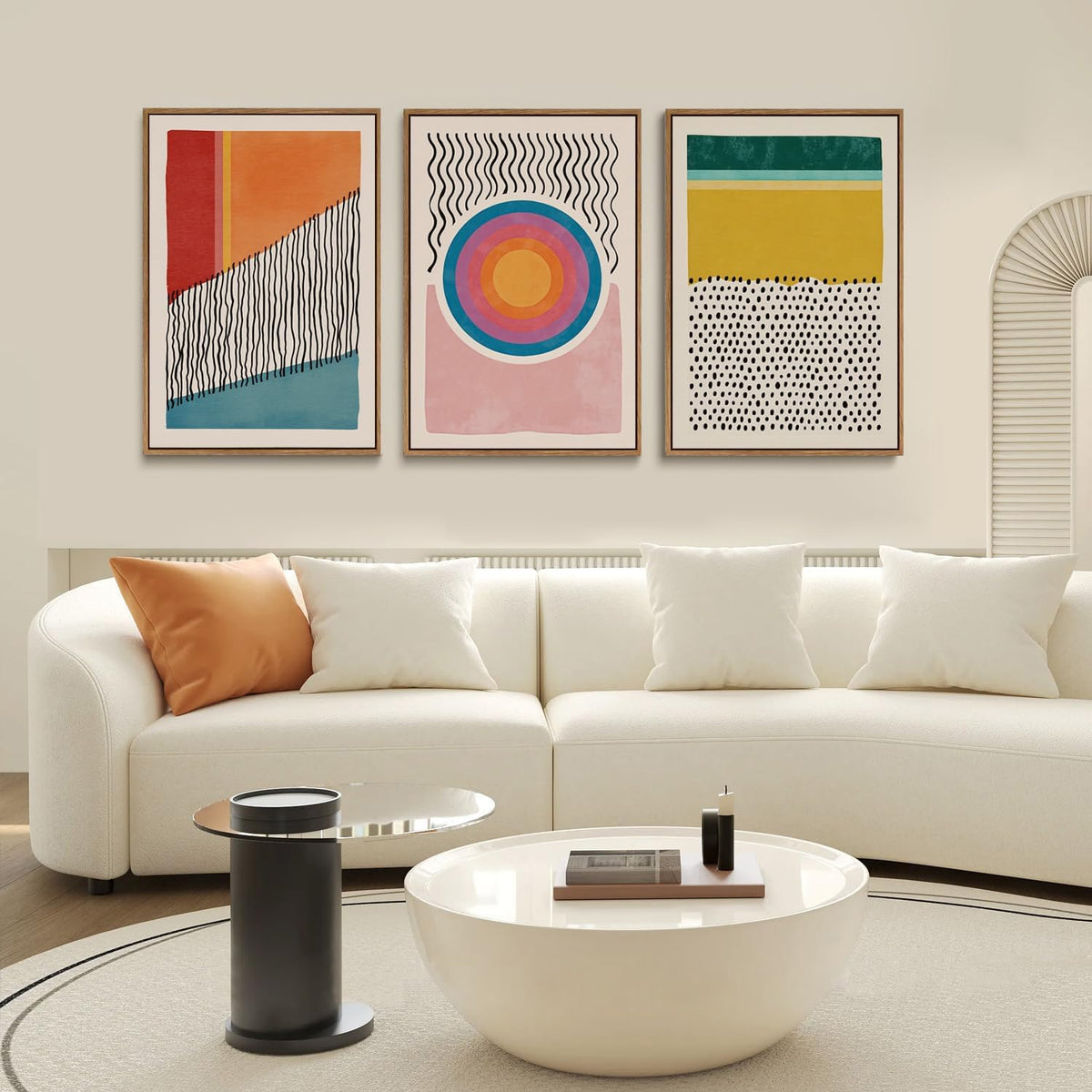 myusuar 3 Piece Large Modern Abstract Canvas Framed Wall Art For Living Room, Midcentury Minimalist