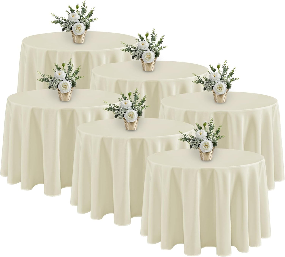 Fitable 6 Pack Ivory Tablecloths for Round Tables-108 Inches in Diameter-Stain Resistant and