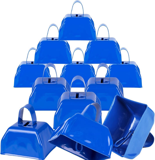 Cow Bells Noise Makers Blue Cheering Bell for Sporting Events: 12 Pcs Metal Cowbells with Handle