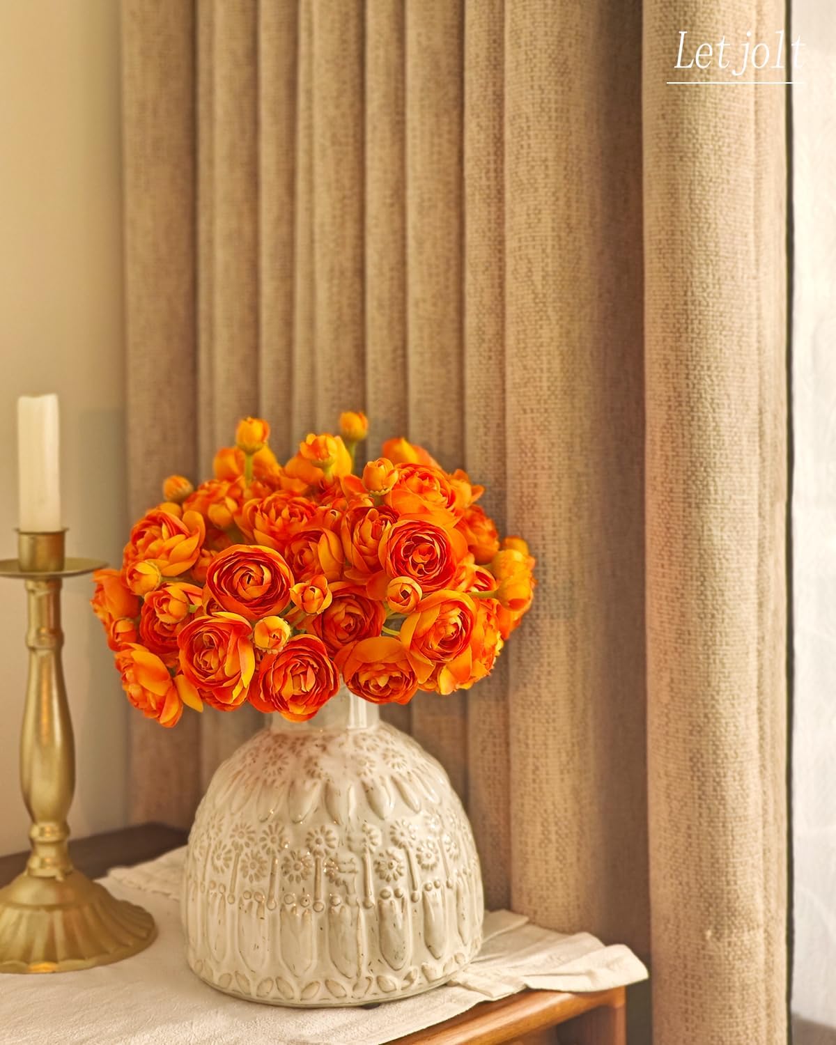 Letjolt Ranunculus Artificial Flower 18 Pcs Orange Silk Ranunculus Wedding Bouquet Engagement