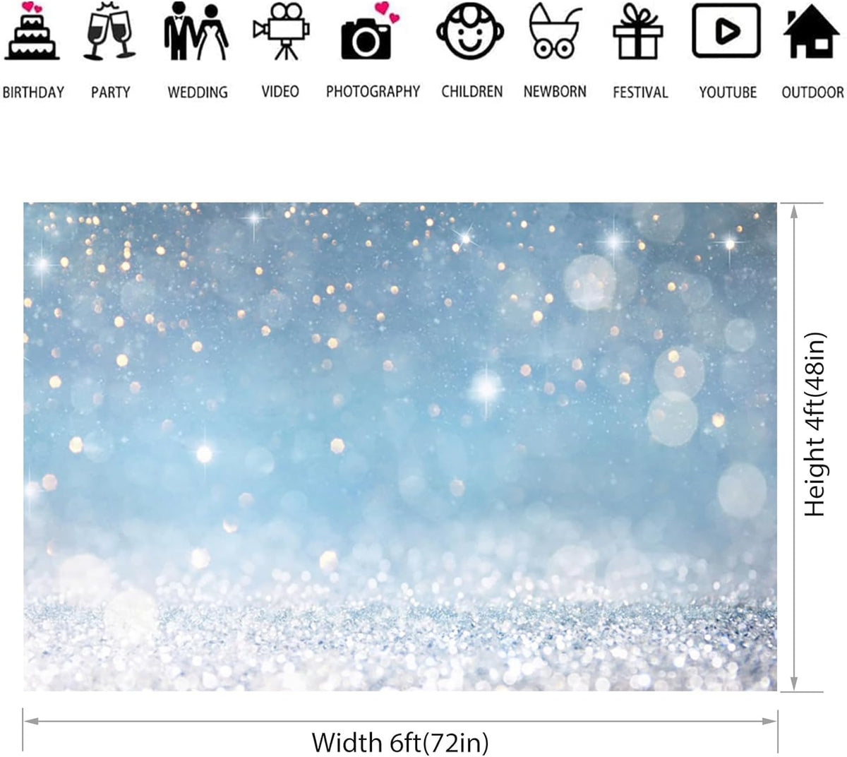 6x4ft Blue Bokeh (Not Glitter) Backdrops Birthday Party Abstract Golden Sparkling Spots Photography