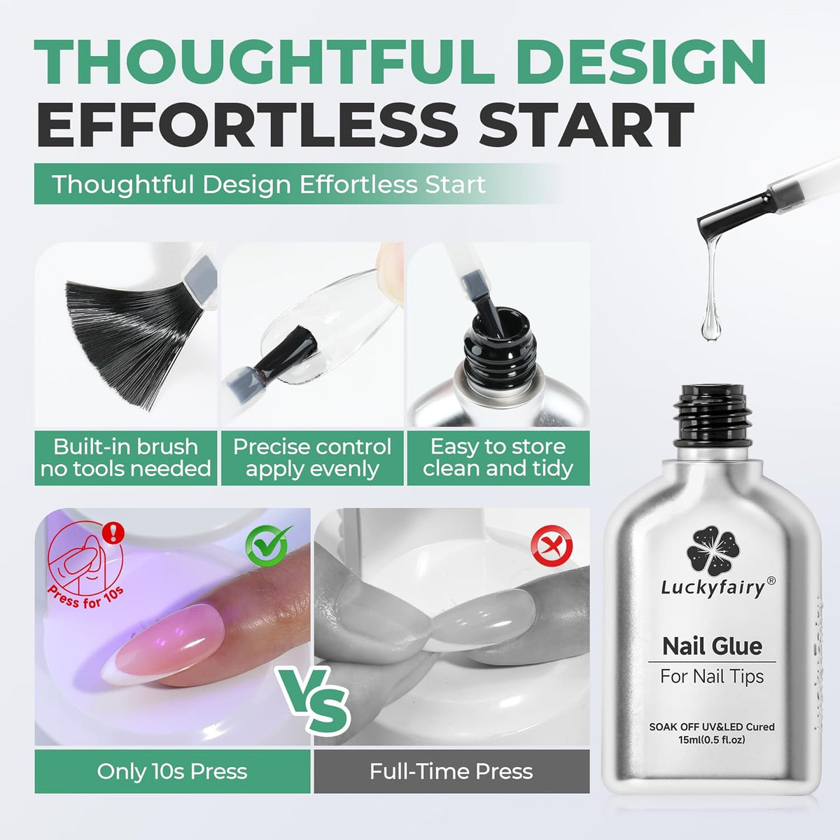 Gel Nail Glue Super Strong: 15ml Nail Glue Gel 6 in 1 for Acrylic Nails Tips and Clear Press on