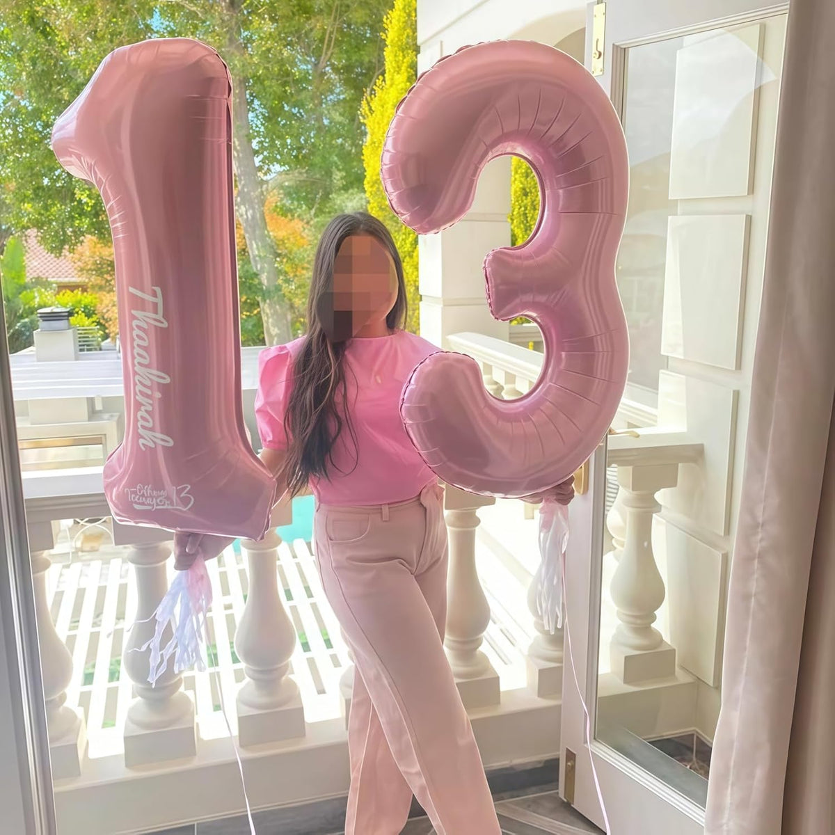 Big 13th Birthday Balloons, 40 Inch Pastel Pink Number 1 & 3 Helium Foil Balloons for 13 Year Old