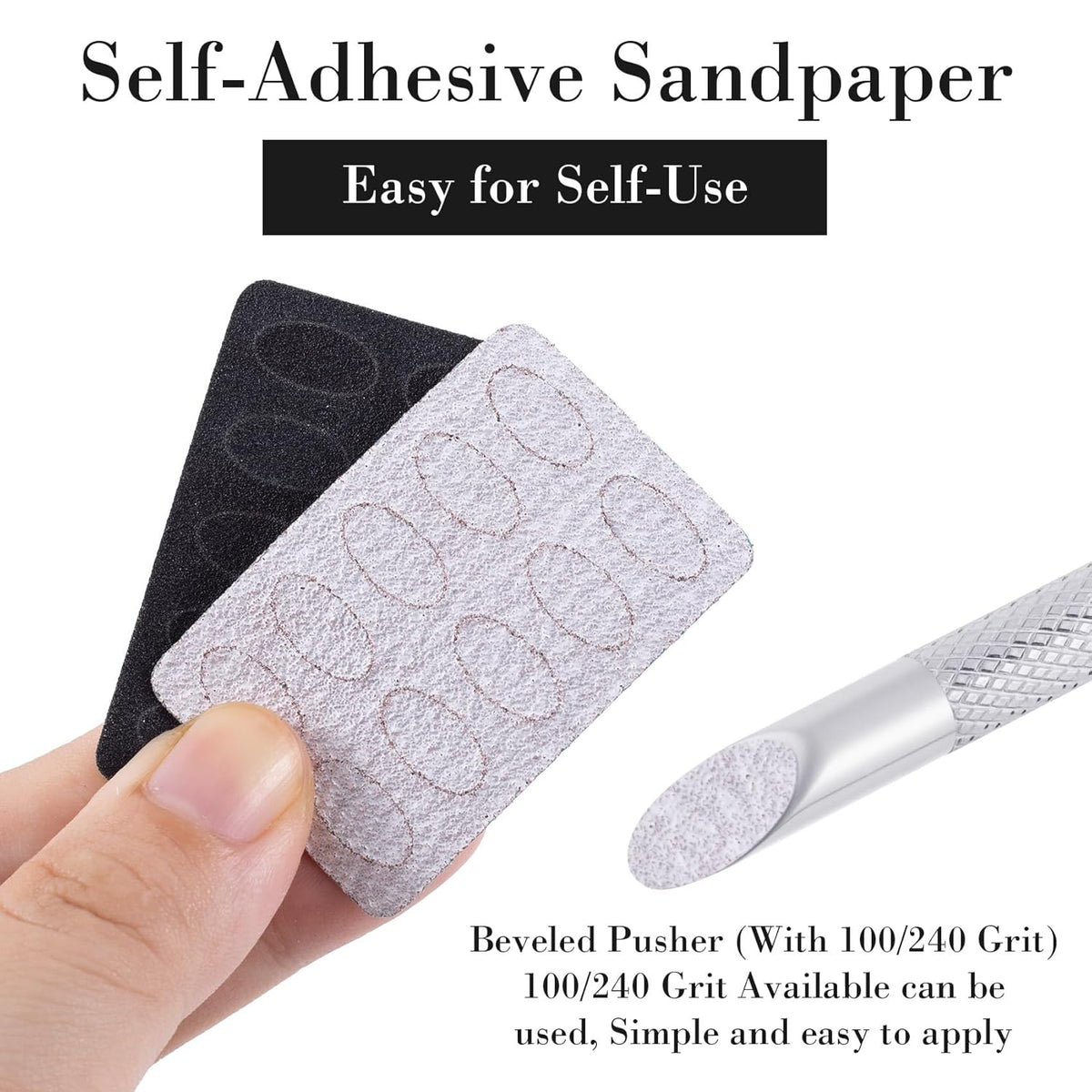 1 Pcs Cuticle Pusher Tool with 100#/240# Grit Nail Files, Metal Cuticle Tools, Stainless Steel