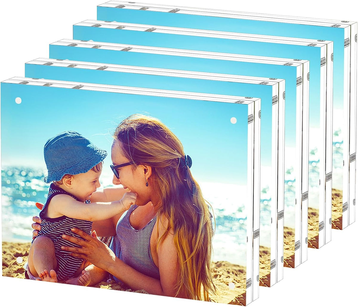 HELPLEX 5 Pack 8.5x11 Acrylic Picture Frames, 24mm Thicker Frameless Clear Frame Double Sided