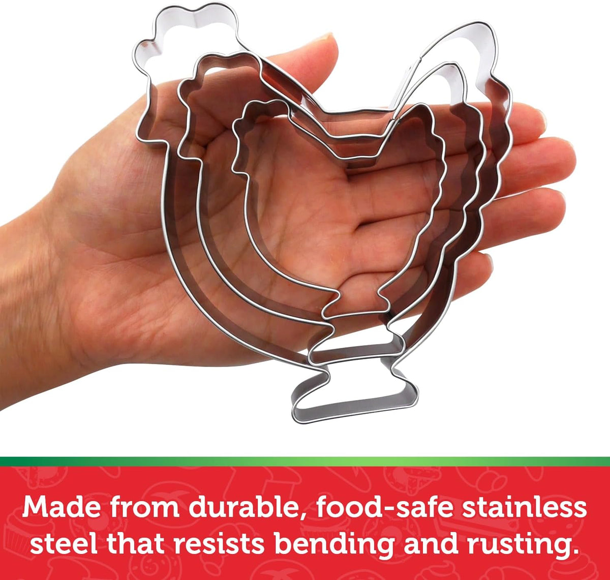 Chicken Cookie Cutter Set – Sharp & Stainless Steel Cooking Utensils – A Fun Fit for Sandwiches