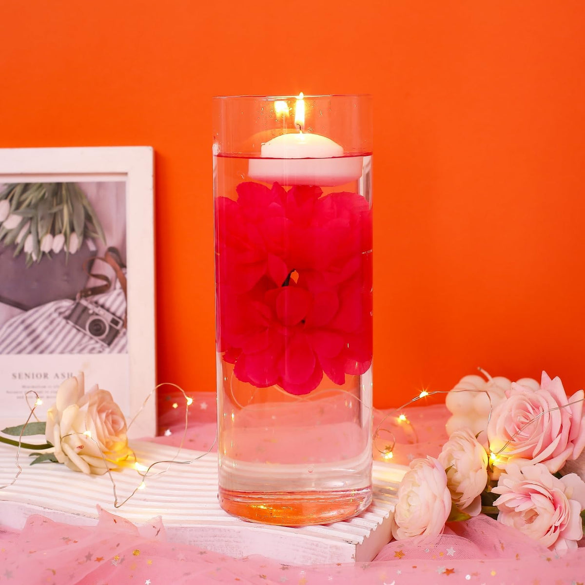 24 Pcs Floating Candles for Centerpieces and Floating Flowers Artificial Flowers Head Vase Filler