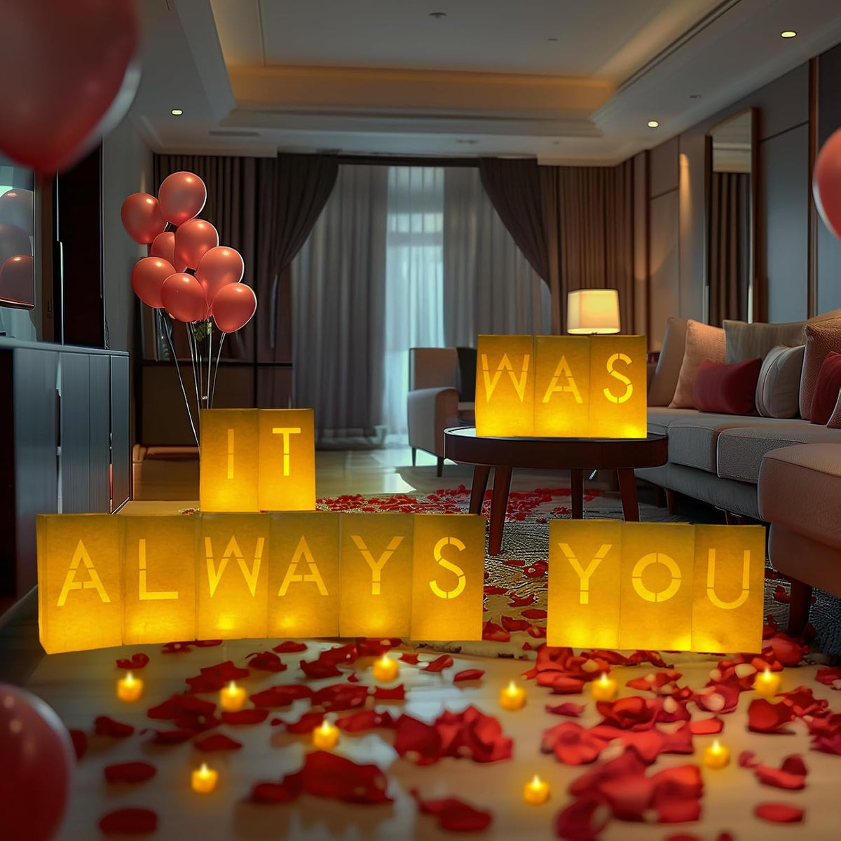 Homemory It was Always You Light Up Letters with Flameless Candles and Fake Rose Petals